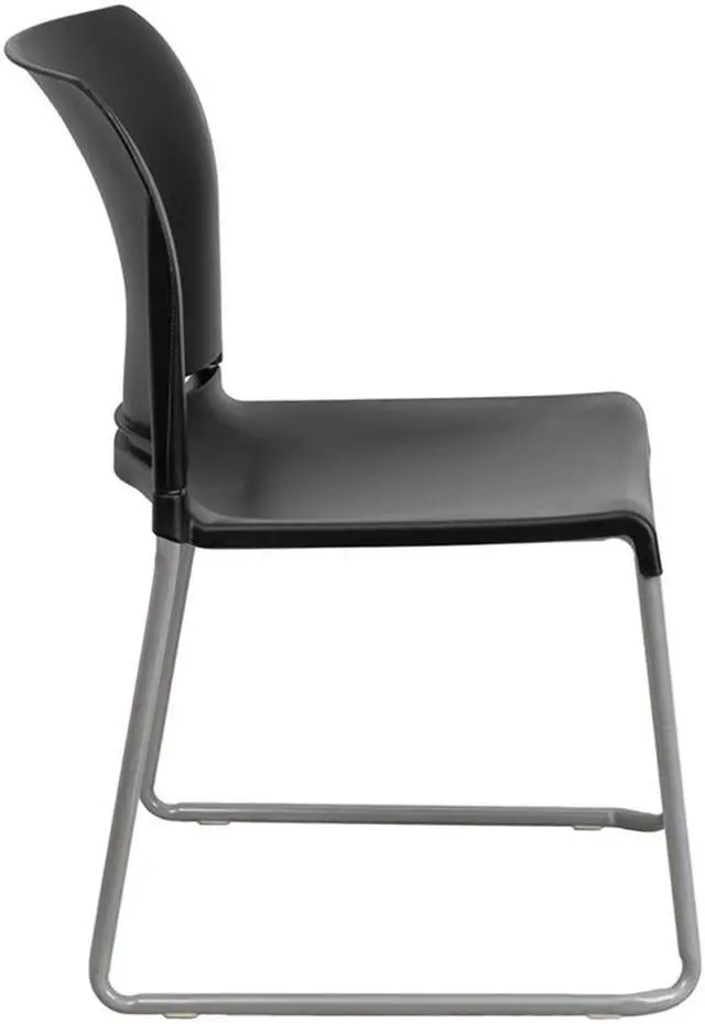 Alt view image 7 of 20 - HERCULES Series 880 lb. Capacity Black Full Back Contoured Stack Chair with Gray Powder Coated Sled Base