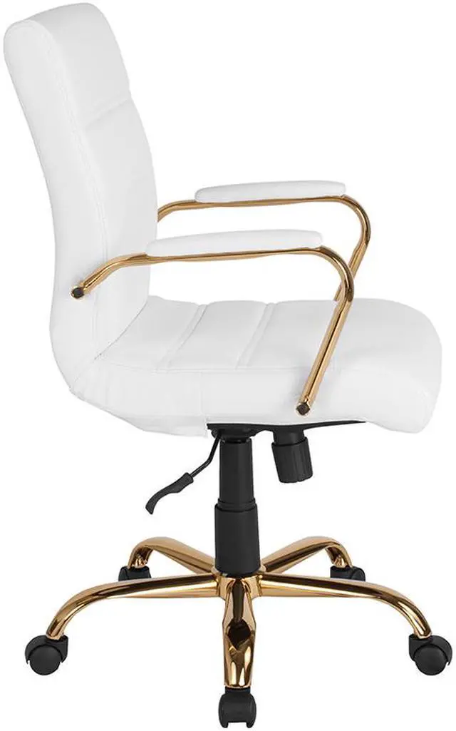 Alt view image 10 of 20 - Mid-Back Black LeatherSoft Executive Swivel Office Chair with Rose Gold Frame and Arms