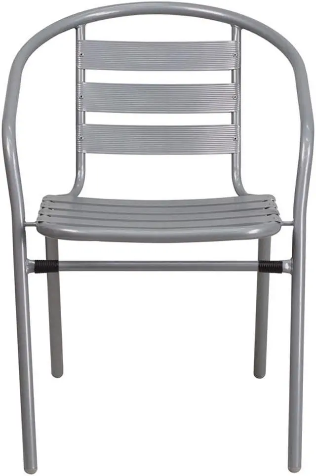 Alt view image 6 of 20 - Flash Furniture Silver Metal Restaurant Stack Chair with Aluminum Slats [TLH-017C-GG] TLH017C
