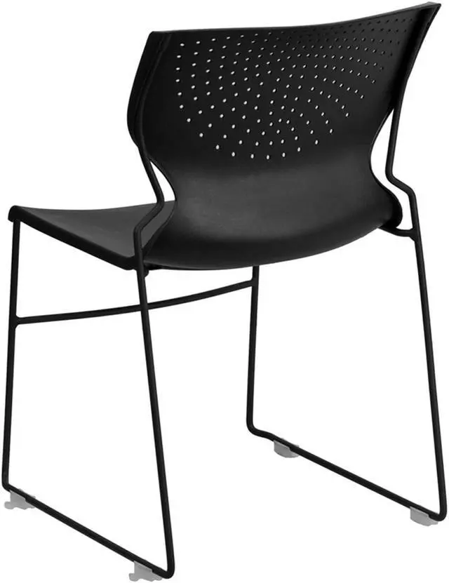 Alt view image 12 of 20 - HERCULES Series 661 lb. Capacity Black Full Back Stack Chair with Black Powder Coated Frame