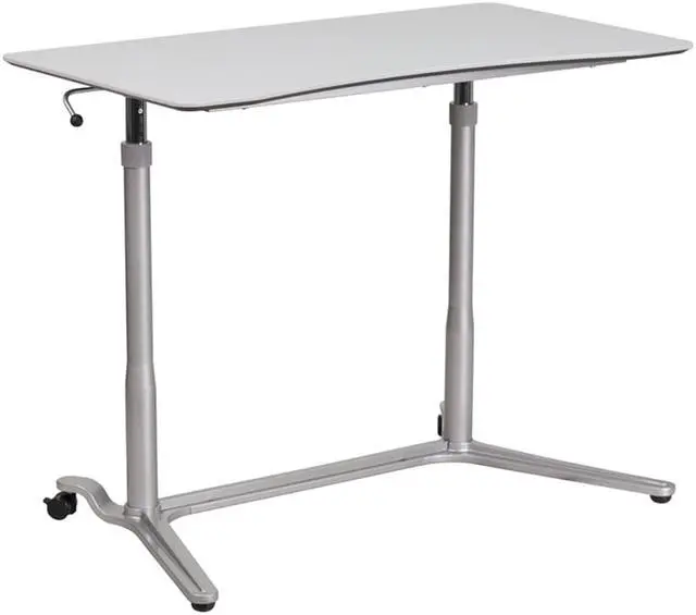 Alt view image 3 of 20 - Sit-Down, Stand-Up Light Gray Computer Ergonomic Desk with 37.375''W Top (Adjustable Range 29'' - 40.75'')