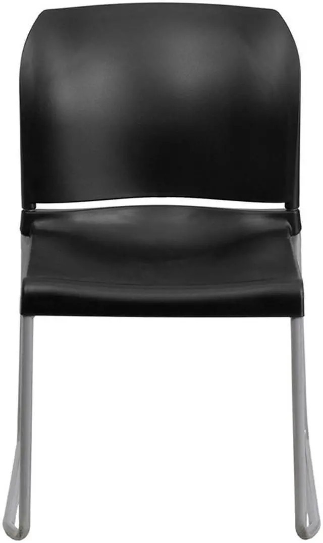 Alt view image 9 of 20 - HERCULES Series 880 lb. Capacity Black Full Back Contoured Stack Chair with Gray Powder Coated Sled Base
