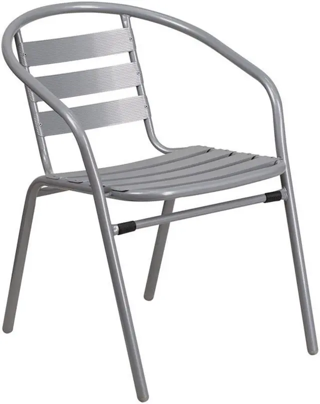 Alt view image 2 of 20 - Flash Furniture Silver Metal Restaurant Stack Chair with Aluminum Slats [TLH-017C-GG] TLH017C