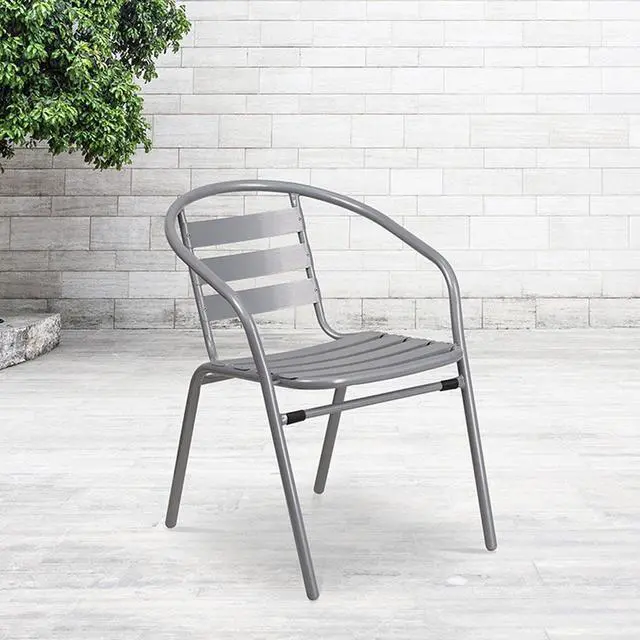 Alt view image 3 of 20 - Flash Furniture Silver Metal Restaurant Stack Chair with Aluminum Slats [TLH-017C-GG] TLH017C
