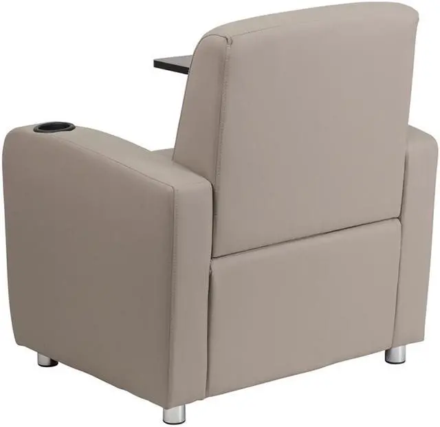 Alt view image 13 of 20 - Gray Leather Guest Chair with Tablet Arm, Chrome Legs and Cup Holder