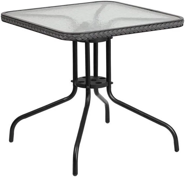 Alt view image 2 of 20 - 28'' Square Tempered Glass Metal Table with Gray Rattan Edging