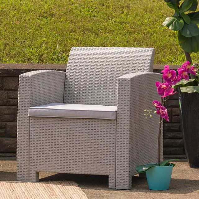 Alt view image 6 of 20 - Light Gray Faux Rattan Chair with All-Weather Light Gray Cushion