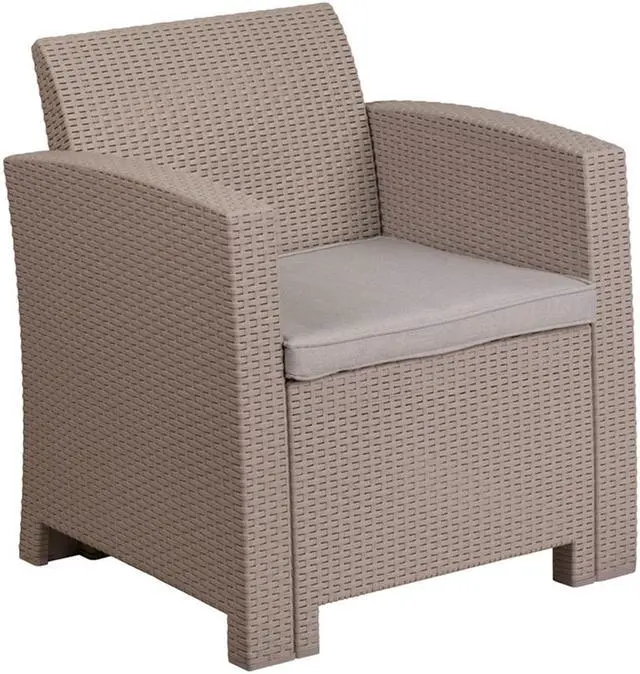Alt view image 7 of 20 - Light Gray Faux Rattan Chair with All-Weather Light Gray Cushion