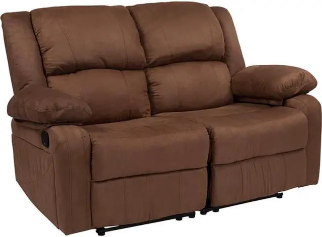 Alt view image 9 of 20 - Harmony Series Chocolate Brown Microfiber Loveseat with Two Built-In Recliners