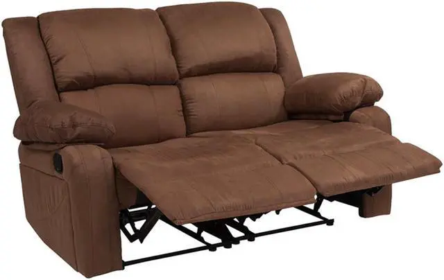 Alt view image 12 of 20 - Harmony Series Chocolate Brown Microfiber Loveseat with Two Built-In Recliners