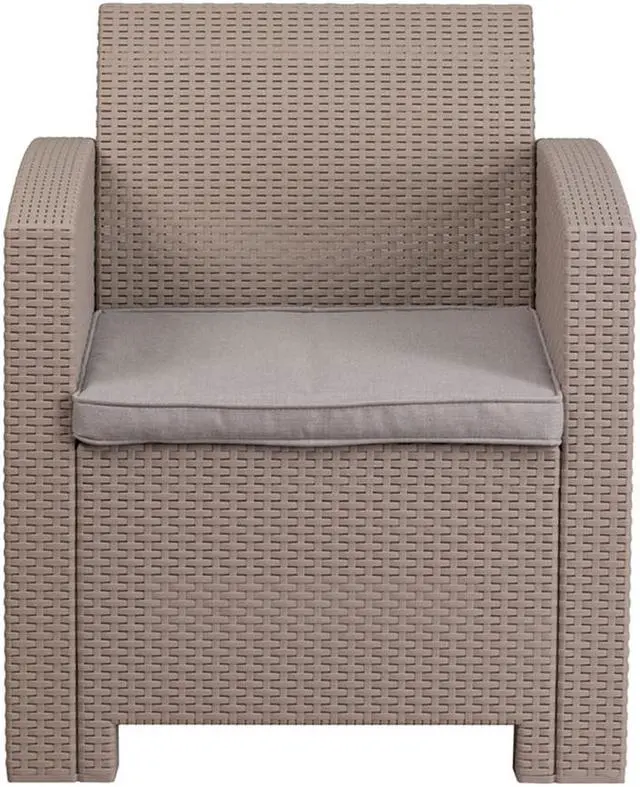 Alt view image 10 of 20 - Light Gray Faux Rattan Chair with All-Weather Light Gray Cushion