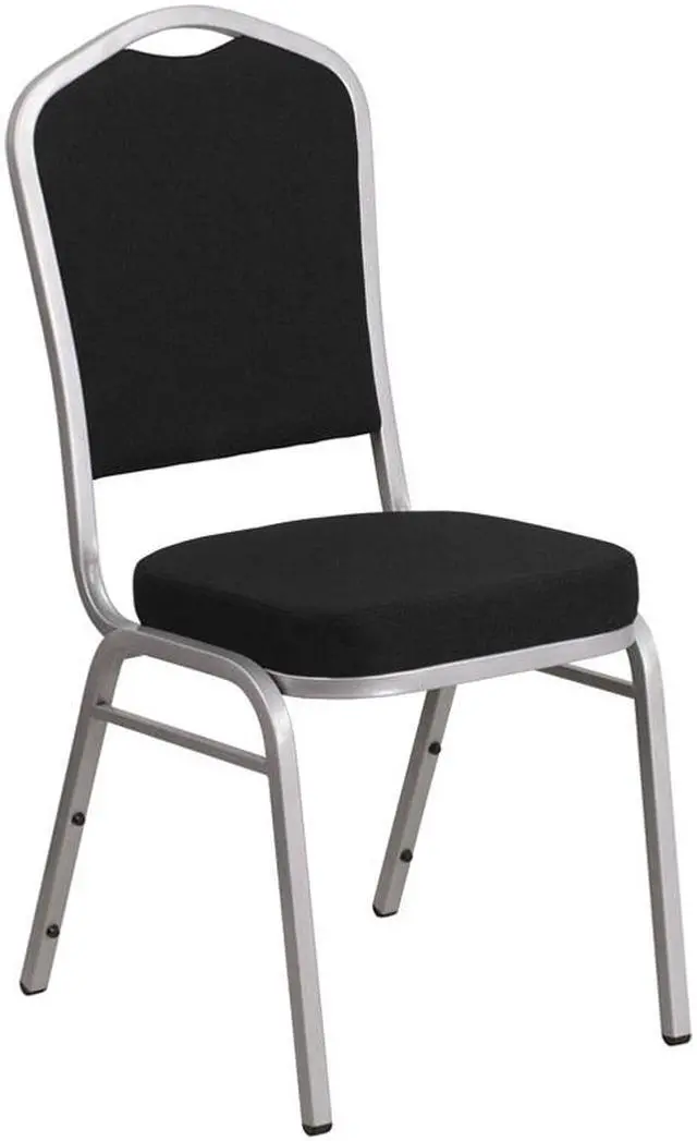 Alt view image 7 of 20 - HERCULES Series Crown Back Stacking Banquet Chair in Black Fabric - Silver Frame