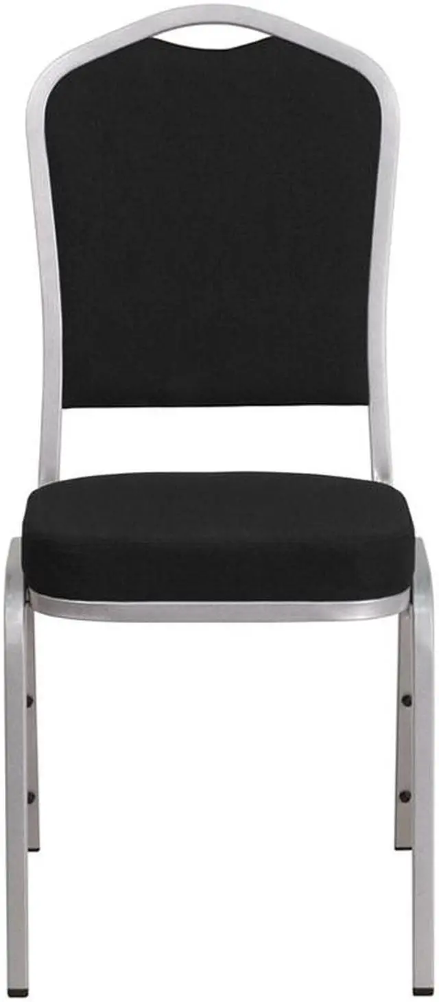 Alt view image 6 of 20 - HERCULES Series Crown Back Stacking Banquet Chair in Black Fabric - Silver Frame