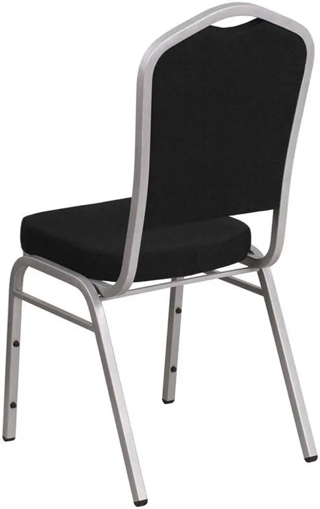 Alt view image 9 of 20 - HERCULES Series Crown Back Stacking Banquet Chair in Black Fabric - Silver Frame