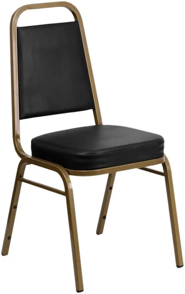 Alt view image 3 of 20 - HERCULES Series Trapezoidal Back Stacking Banquet Chair in Black Vinyl - Gold Frame