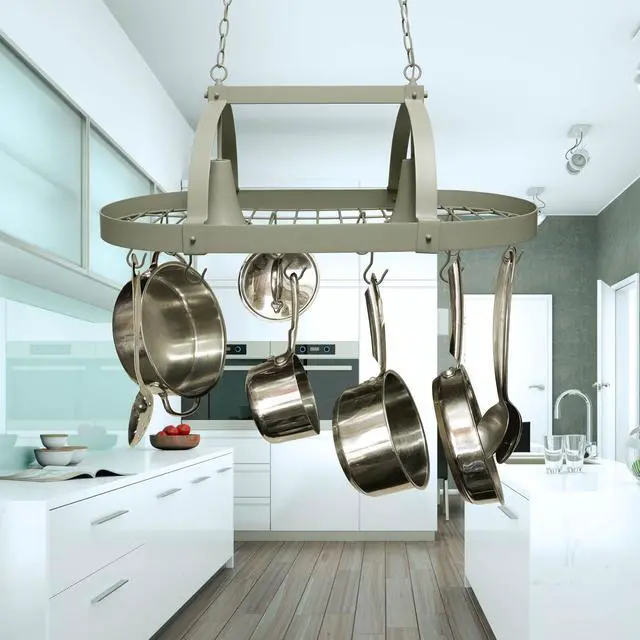 Alt view image 6 of 20 - Elegant Designs Slate Gray 2 Light Kitchen Pot Rack with Downlights