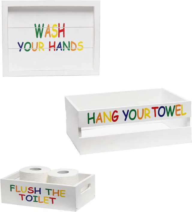 Alt view image 8 of 20 - Elegant Designs Three Piece Decorative Wood Bathroom Set, Large, Kids  (1 Towel Holder, 1 Frame, 1 Toilet Paper Holder)