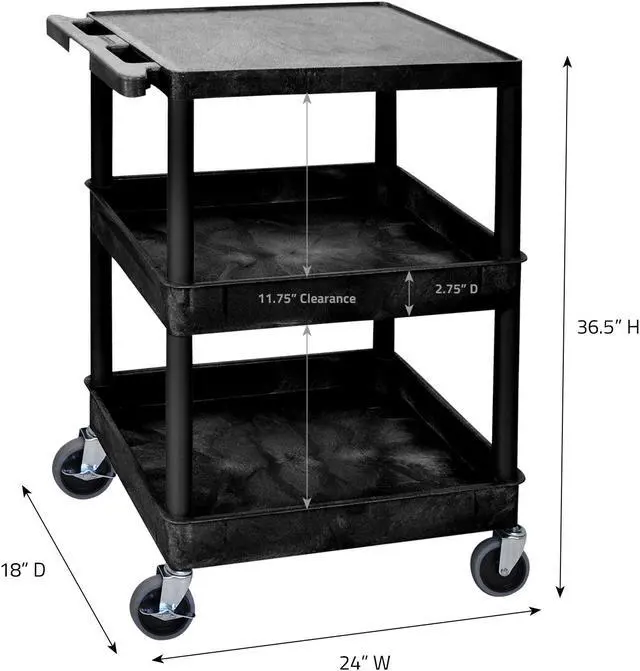 Alt view image 7 of 11 - Luxor STC211-B - Flat Top and Tub Middle/Bottom Shelf Cart