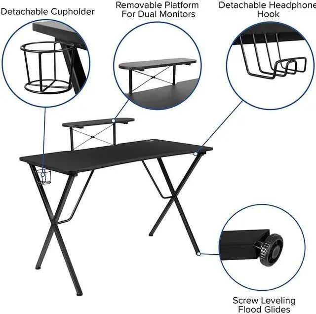 Alt view image 17 of 20 - Flash Furniture Contemporary Rectangle Gaming Desk and Racing Chair Set with Cup Holder, Headphone Hook and Monitor/Smartphone Stand - Pink/Black