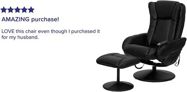 Alt view image 9 of 20 - Massaging Multi-Position Plush Recliner with Side Pocket and Ottoman in Black LeatherSoft