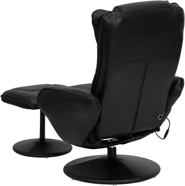 Alt view image 13 of 20 - Massaging Multi-Position Plush Recliner with Side Pocket and Ottoman in Black LeatherSoft