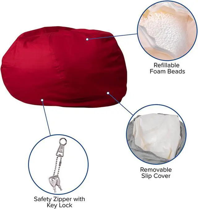 Alt view image 10 of 20 - Oversized Solid Red Bean Bag Chair