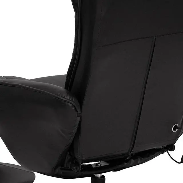 Alt view image 11 of 20 - Massaging Multi-Position Plush Recliner with Side Pocket and Ottoman in Black LeatherSoft