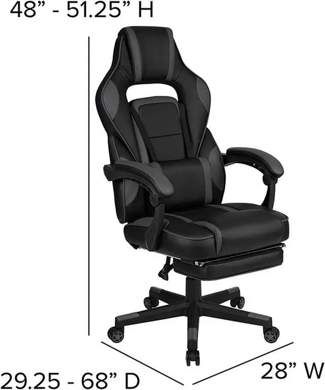 Alt view image 12 of 20 - Black Gaming Desk with Cup Holder/Headphone Hook/2 Wire Management Holes & Black Reclining Back/Arms Gaming Chair with Footrest