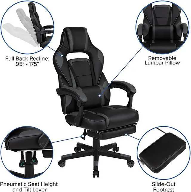 Alt view image 14 of 20 - Black Gaming Desk with Cup Holder/Headphone Hook/2 Wire Management Holes & Black Reclining Back/Arms Gaming Chair with Footrest
