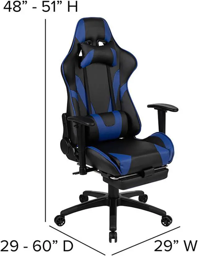 Alt view image 10 of 12 - X30 Gaming Chair Racing Office Ergonomic Computer Chair with Reclining Back and Slide-Out Footrest in Blue LeatherSoft