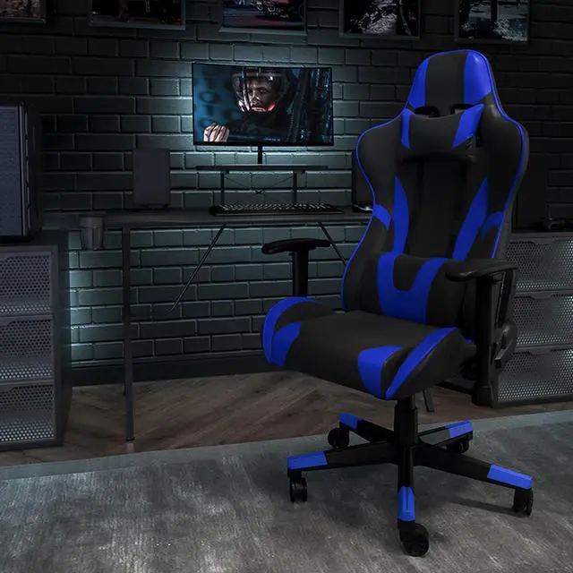 Alt view image 7 of 12 - X30 Gaming Chair Racing Office Ergonomic Computer Chair with Reclining Back and Slide-Out Footrest in Blue LeatherSoft