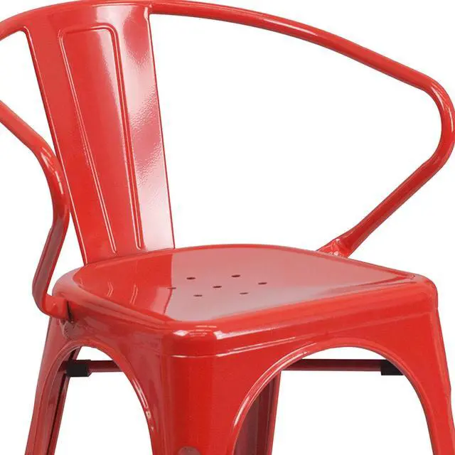 Alt view image 12 of 20 - Commercial Grade Red Metal Indoor-Outdoor Chair with Arms