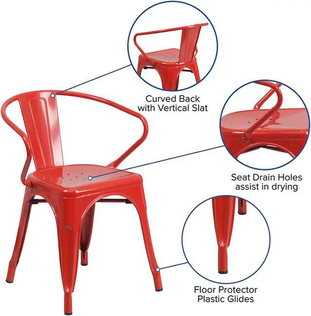 Alt view image 10 of 20 - Commercial Grade Red Metal Indoor-Outdoor Chair with Arms