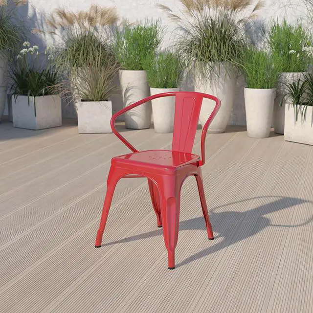 Alt view image 7 of 20 - Commercial Grade Red Metal Indoor-Outdoor Chair with Arms