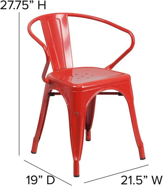 Alt view image 11 of 20 - Commercial Grade Red Metal Indoor-Outdoor Chair with Arms