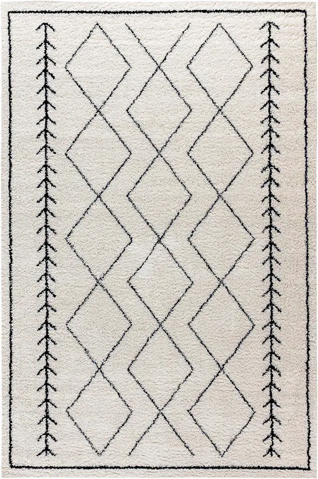 Alt view image 8 of 14 - Geometric Style Bohemian Shag Area Rug - 5' x 7' - Ivory