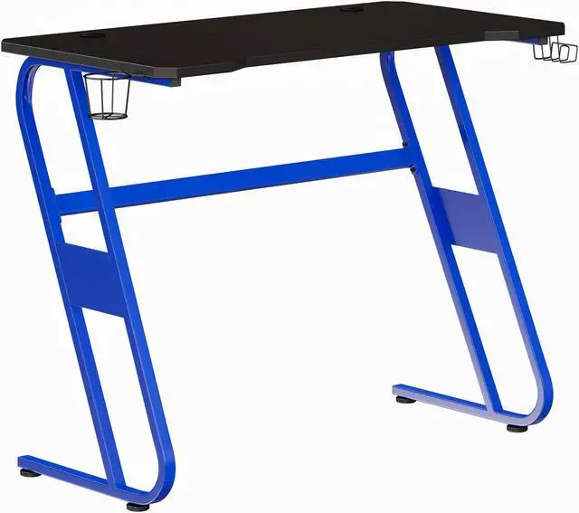 Alt view image 8 of 20 - Blue Gaming Ergonomic Desk with Cup Holder and Headphone Hook