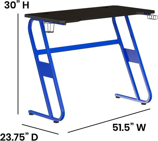 Alt view image 12 of 20 - Blue Gaming Ergonomic Desk with Cup Holder and Headphone Hook