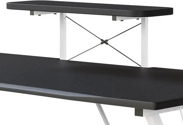 Alt view image 14 of 20 - Black Gaming Desk and White Frame with Cup Holder, Headphone Hook, and Monitor/Smartphone Stand