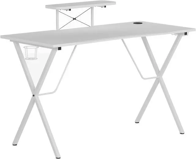 Alt view image 8 of 20 - White Gaming Desk with Cup Holder, Headphone Hook, and Monitor/Smartphone Stand