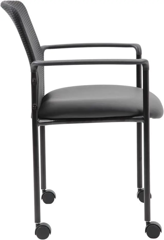 Alt view image 2 of 10 - Boss Office Products Modern Professional Stackable Mesh Guest Chair with Dual Wheel Casters for Reception, Meeting Conference & Waiting Room - Black