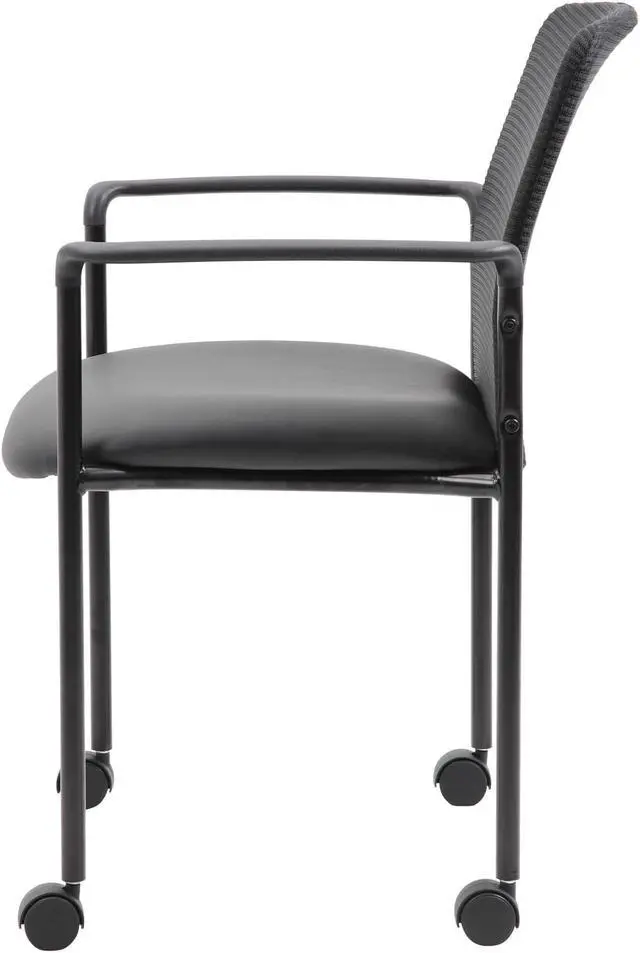 Alt view image 4 of 10 - Boss Office Products Modern Professional Stackable Mesh Guest Chair with Dual Wheel Casters for Reception, Meeting Conference & Waiting Room - Black