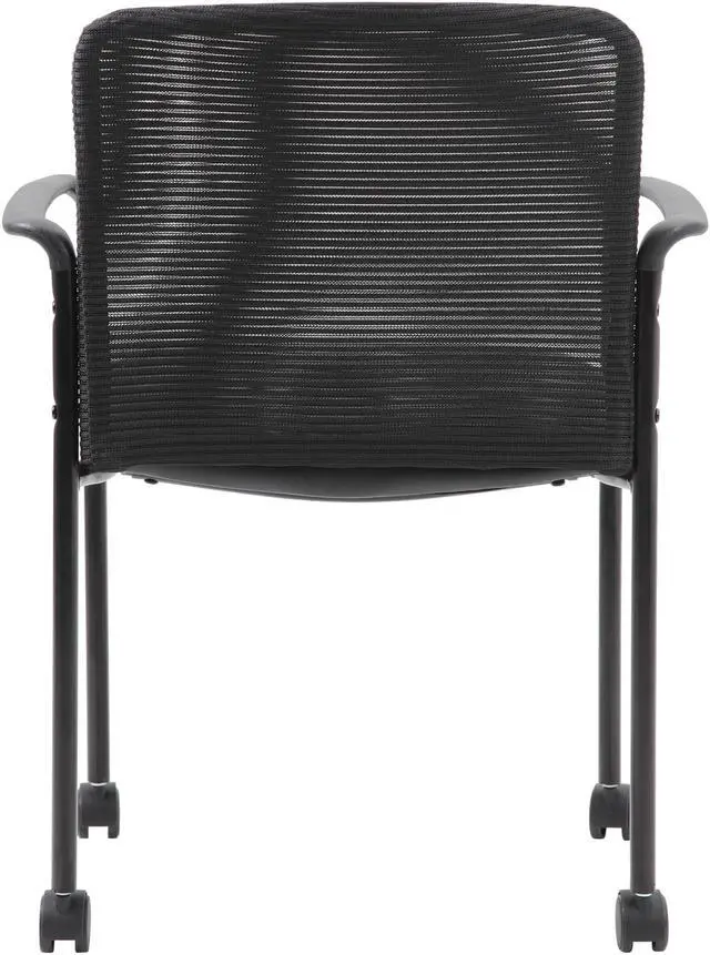 Alt view image 3 of 10 - Boss Office Products Modern Professional Stackable Mesh Guest Chair with Dual Wheel Casters for Reception, Meeting Conference & Waiting Room - Black