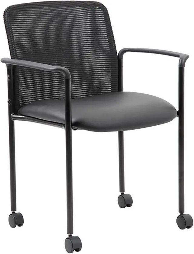 Main image of Boss Office Products Modern Professional Stackable Mesh Guest Chair with Dual Wheel Casters for Reception, Meeting Conference & Waiting Room - Black