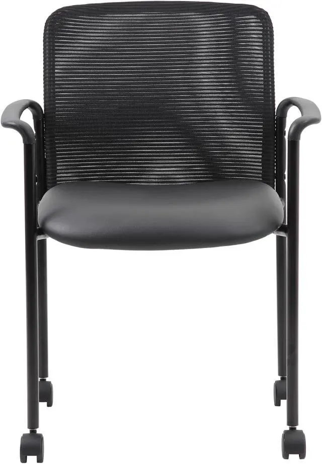 Alt view image 6 of 10 - Boss Office Products Modern Professional Stackable Mesh Guest Chair with Dual Wheel Casters for Reception, Meeting Conference & Waiting Room - Black