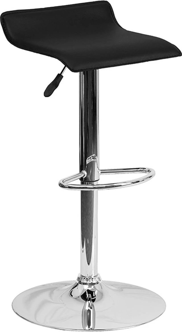 Alt view image 16 of 20 - Contemporary Black Vinyl Adjustable Height Barstool with Solid Wave Seat and Chrome Base
