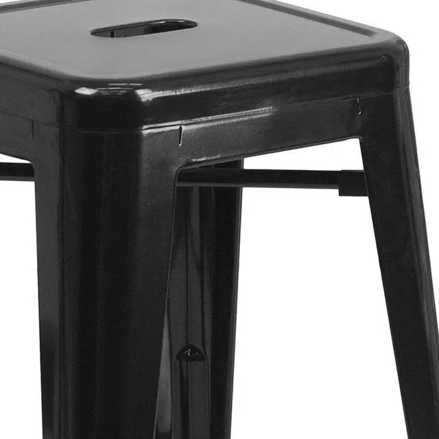 Alt view image 13 of 20 - 24'' High Backless Black Metal Indoor-Outdoor Counter Height Stool with Square Seat