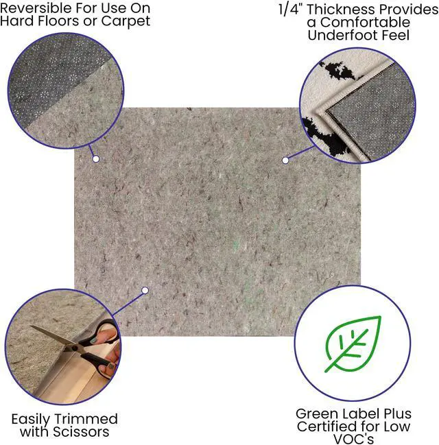Alt view image 18 of 19 - Slide-Stop Multi-Surface Reversible Non-Slip Cushion Rug Pad, 1/4" Thick, Floor Protection, for 8'x10' Area Rug, Gray