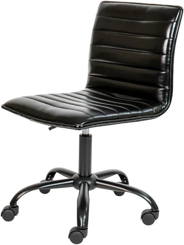Alt view image 8 of 20 - Low Back Designer Armless Black Ribbed Swivel Task Office Chair with Black Frame and Base