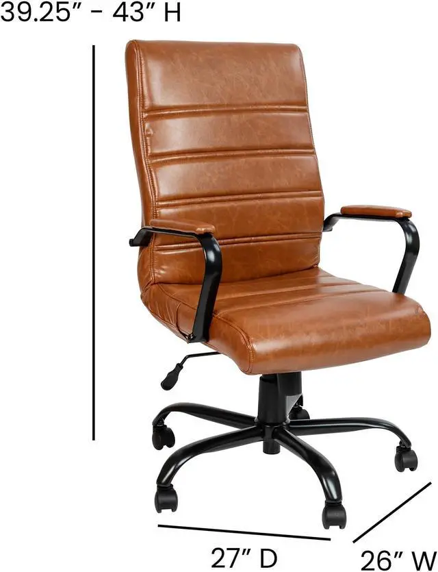 Alt view image 14 of 20 - High Back Brown LeatherSoft Executive Swivel Office Chair with Black Frame and Arms